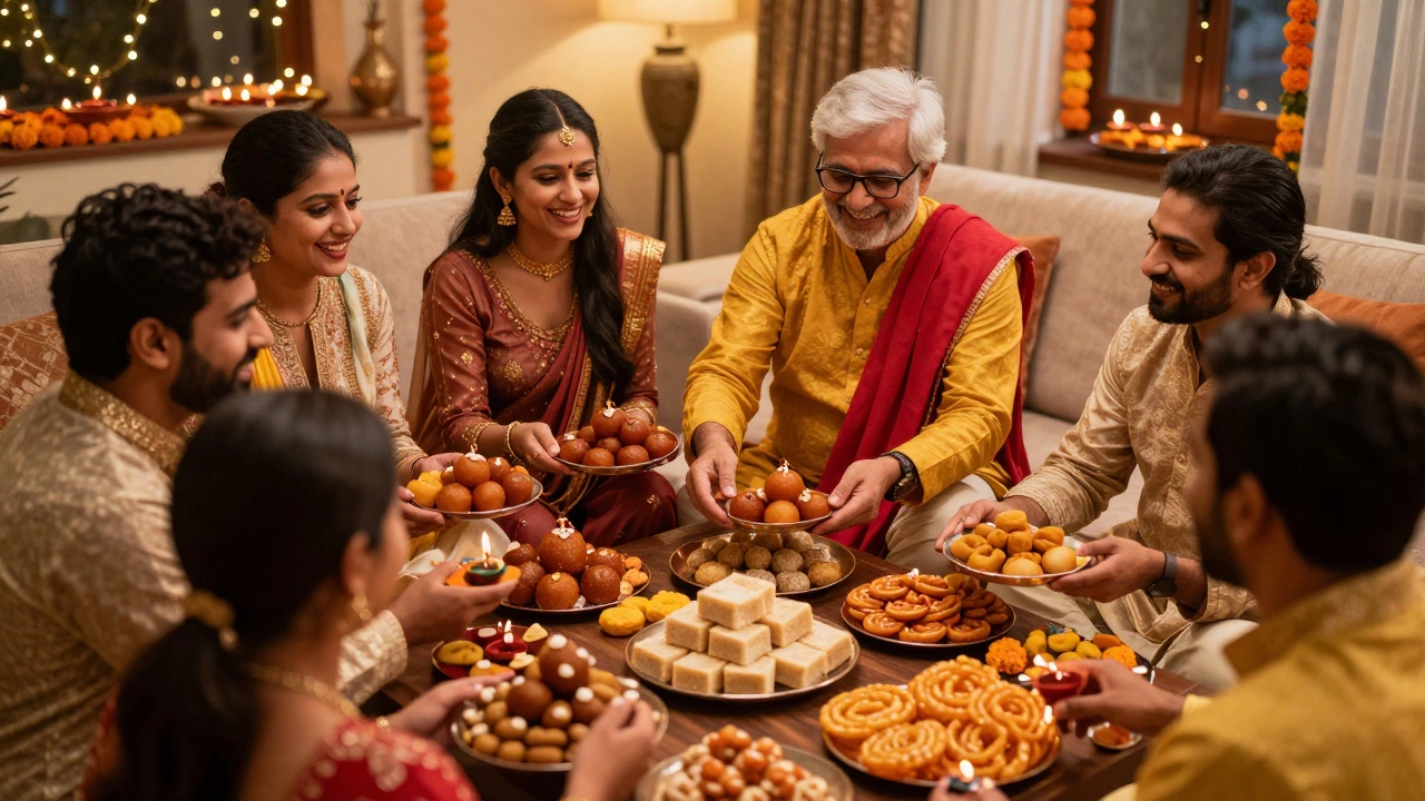 Indian family sharing sweets during festival