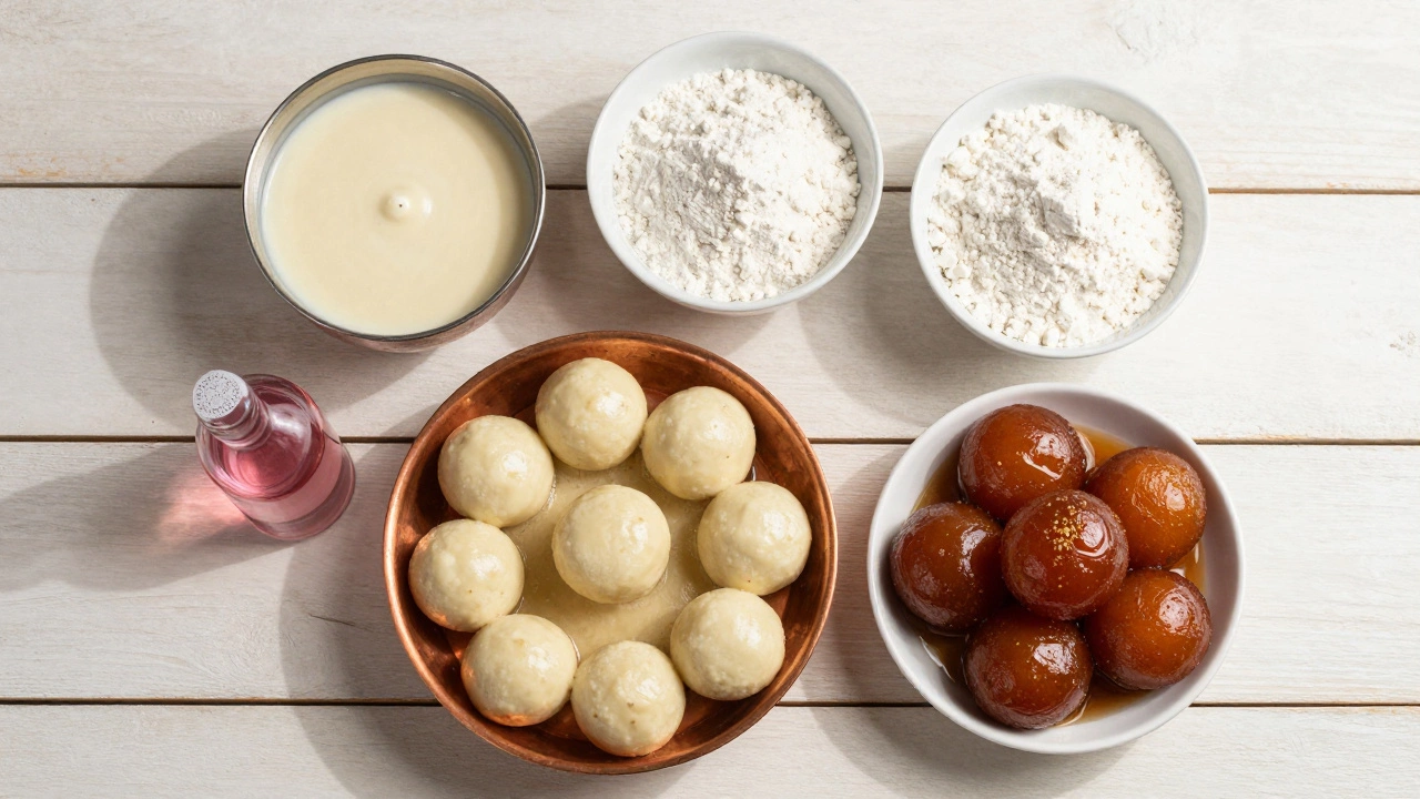 Ingredients for making Gulab Jamun on table